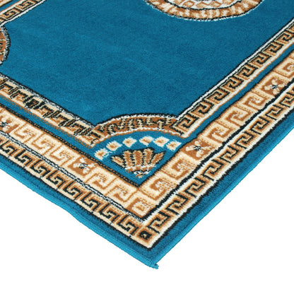 Blue Traditional Rustico Rug/Carpet with Anti Skid Backing