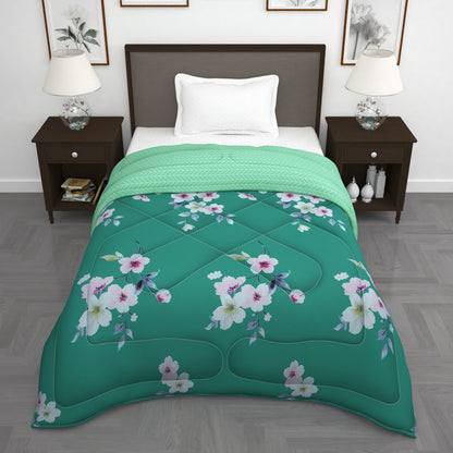 180 GSM Green Floral Microfiber Fusion Reversible Single Comforter