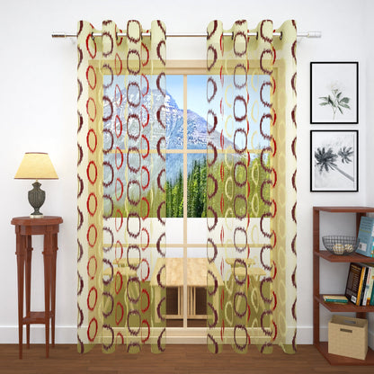 2 Pcs Beige & Maroon Imagica Sheer Door Curtain, 7 ft