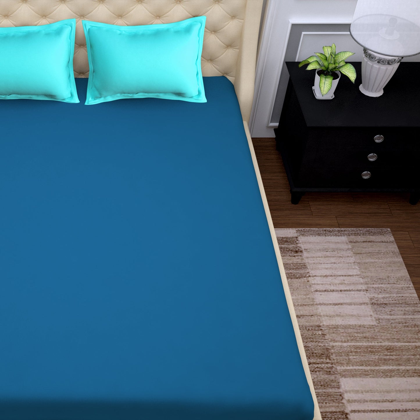 PAVO Tranquil Solid Luxurious King Bedsheet - Blue and Aqua Blue