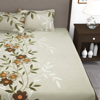 210 TC Grey Floral 1 King Size Bedsheet With 2 Pillow Cover