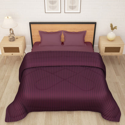 180 GSM Maroon Stripes Microfiber Fusion Reversible Double / Single Comforter