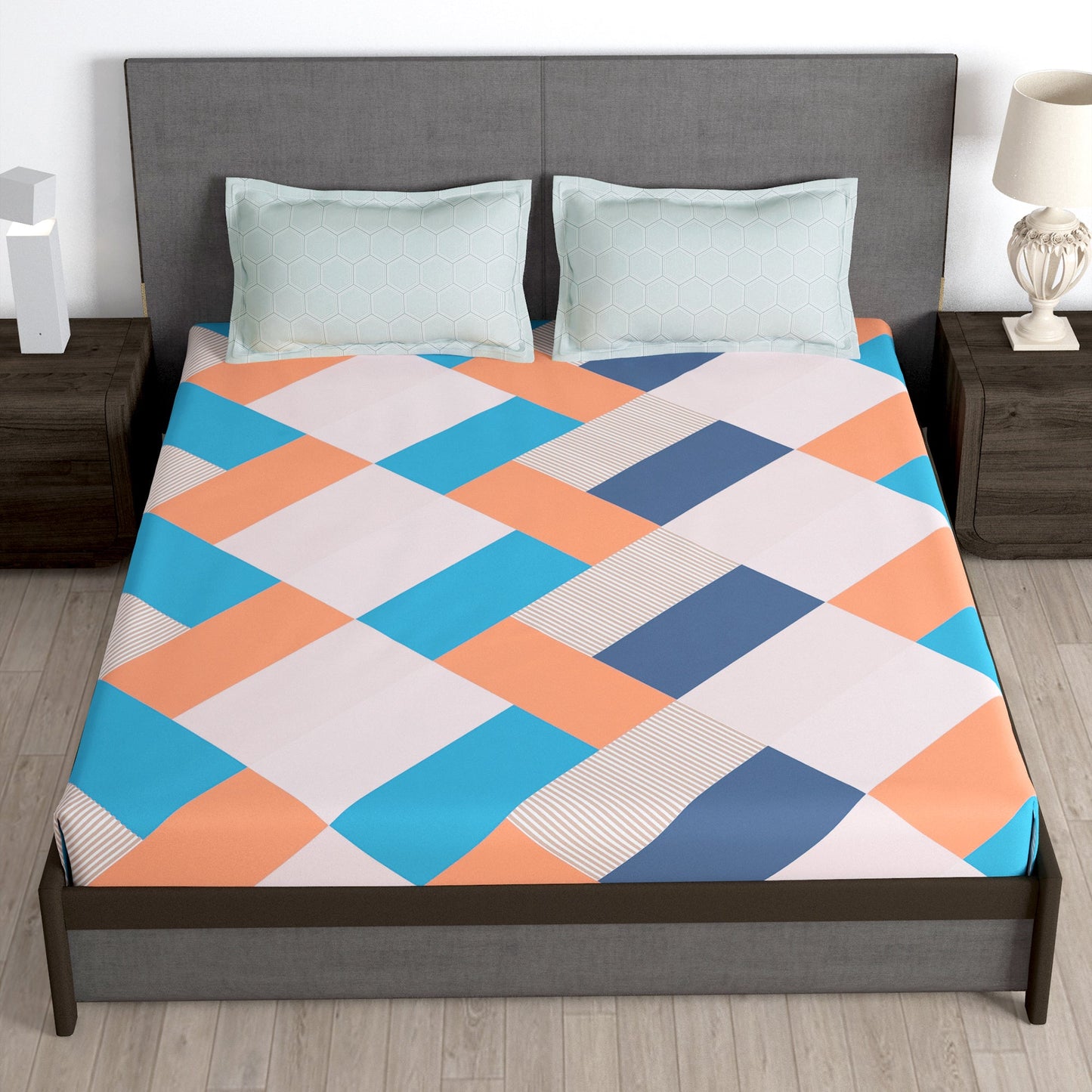 Story@Home 2 Pcs Arena Microfiber Double Bedsheets Combo With 4 Pillow Covers - Multicolor & Peach