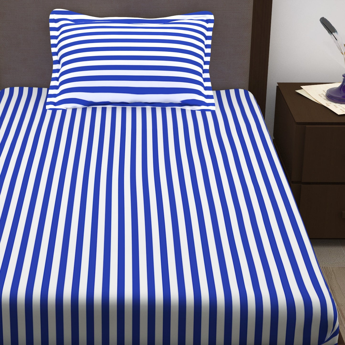 Story@Home 210 TC 100% Cotton Blue 2 Single Bedsheet Combo with 2 Pillow Covers