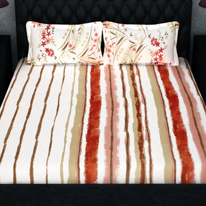 Metro Cotton Double Bedsheets Combo - 186 TC- Mutilcolor - Stripes and Fancy Mix N Match Design