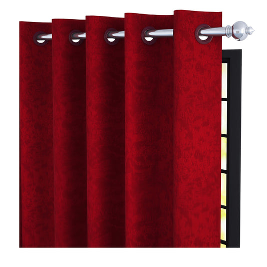 2 Pcs Maroon Bloom Jacquard Room Darkening Door/Window Curtains