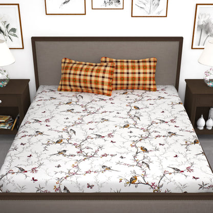 Myra 186 TC 100% Cotton White King Size Bedsheet