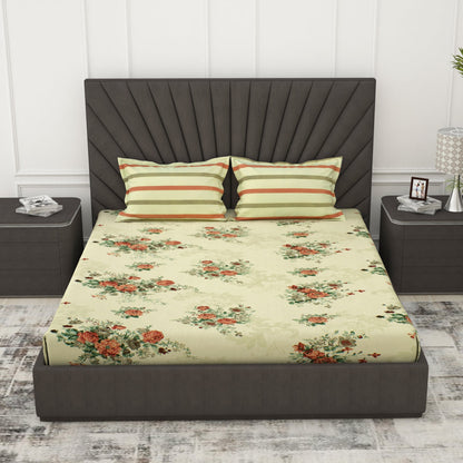 Metro 186 TC 100% Cotton Cream and Orange Double Bedsheet