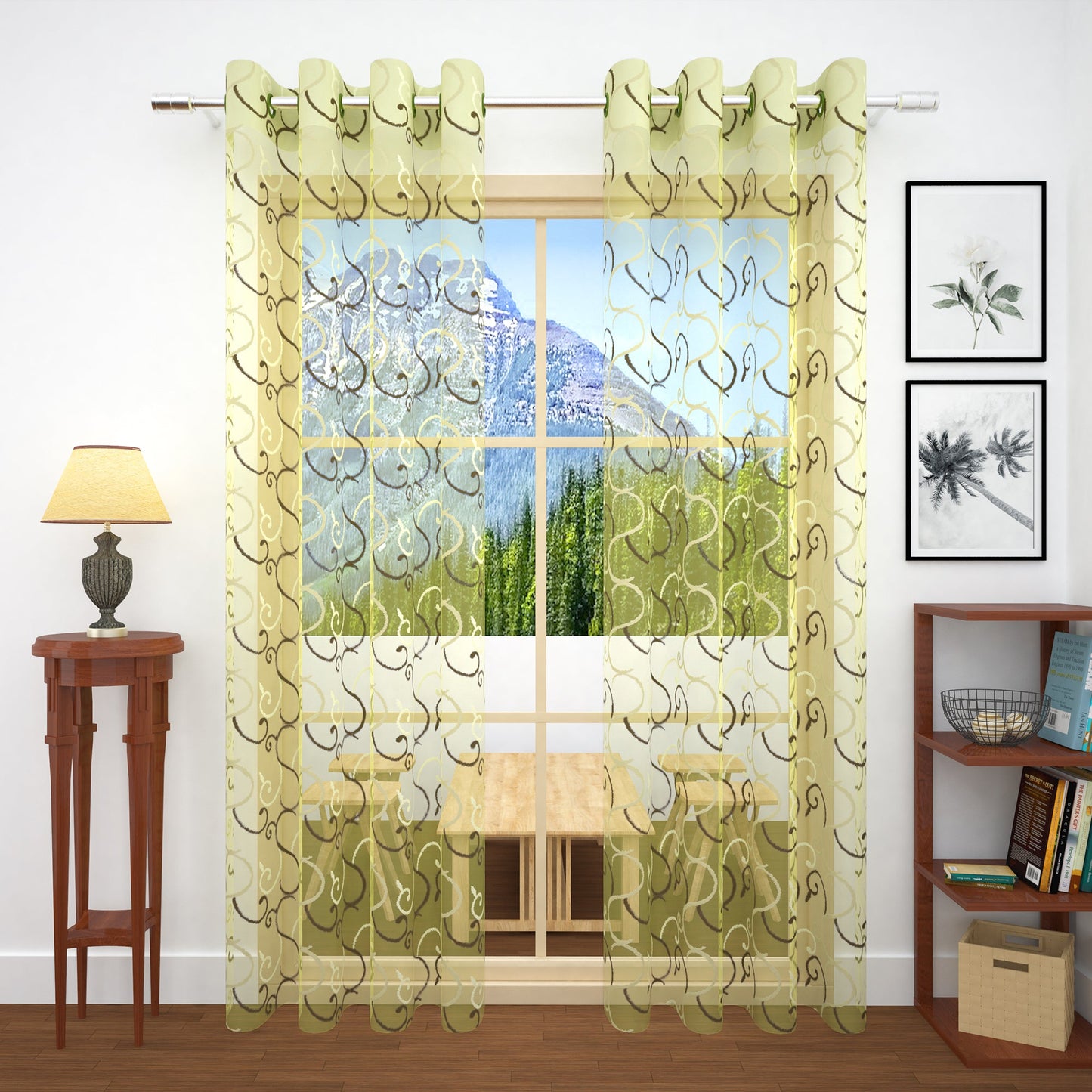 2 Pcs Beige Imagica Sheer Door Curtain, 7 ft