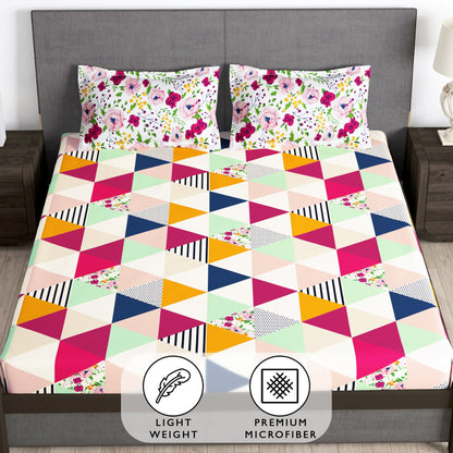 Arena 186 TC Multicolor Double Size Bedsheet With 2 Pillow Cover