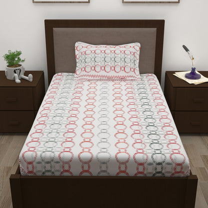 Sparkle 144 TC 100% Cotton White & Red Single Bedsheet Combo | Set of 2 |