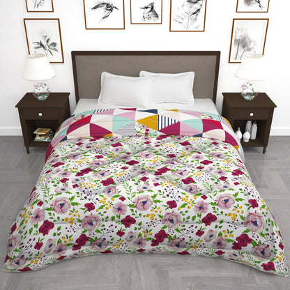 180 GSM Pink Geometric Microfiber Fusion Reversible Double Comforter