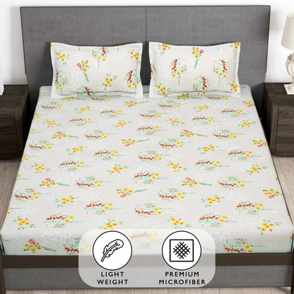 Arena 186 TC Cream Double Size Bedsheet With 2 Pillow Cover