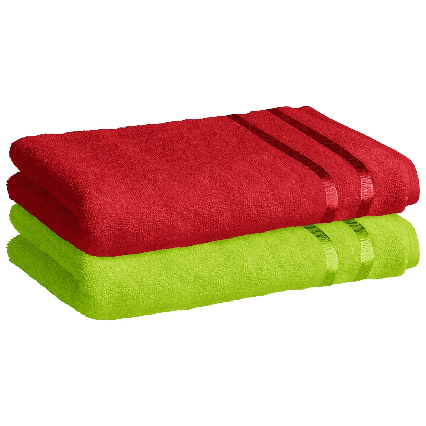 Story@Home 2 Units 100% Cotton Bath Towels - Green and Wine Red