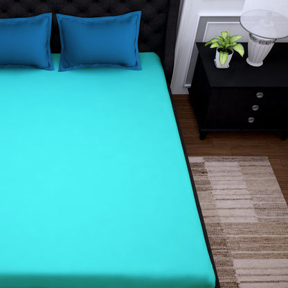 PAVO Tranquil Solid Luxurious King Bedsheet - Aqua Blue and Blue