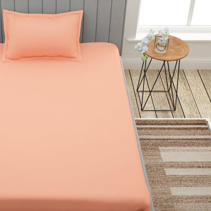 Avalon Tangy Peach 300 TC 100% Cotton Single Size Bedsheet