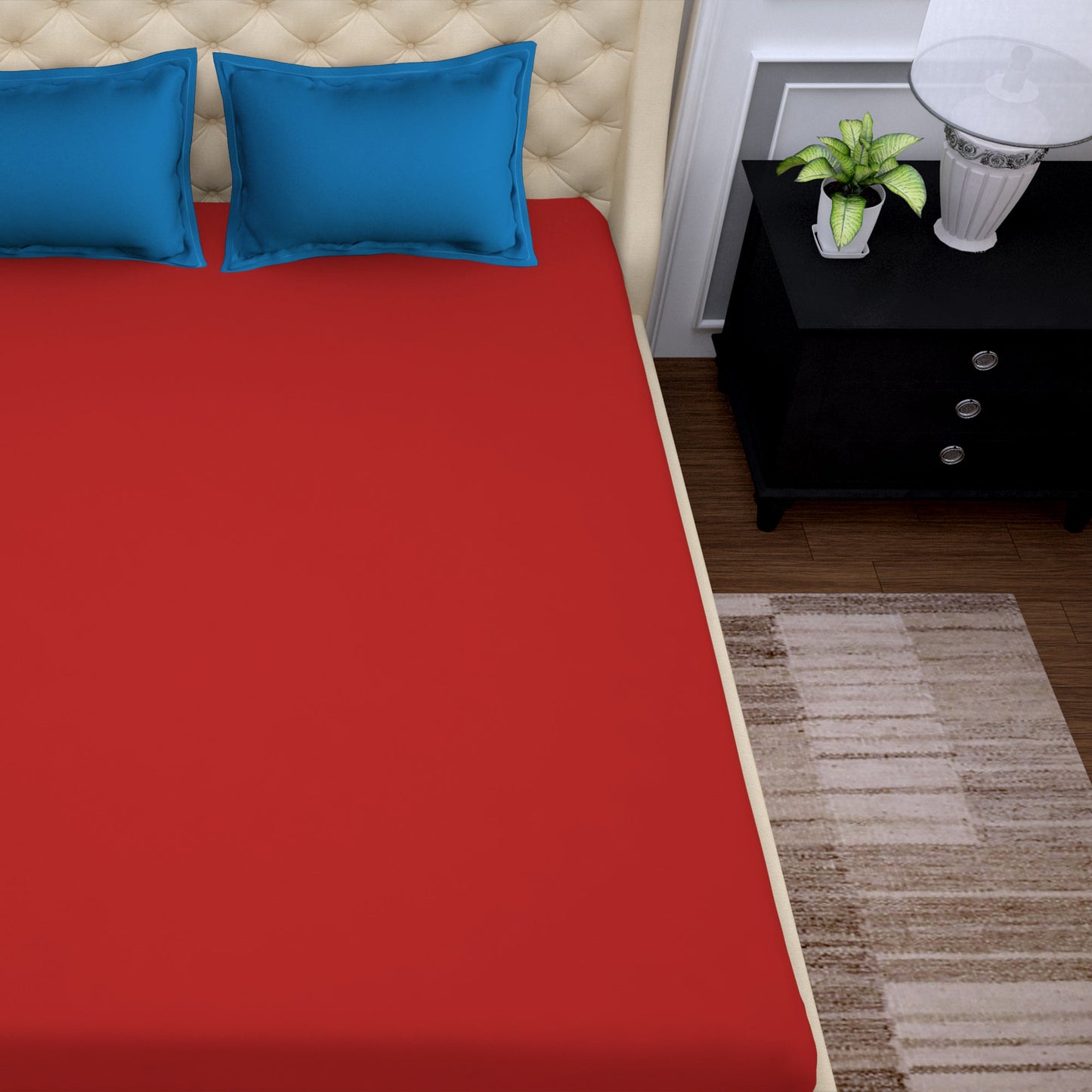 PAVO Tranquil Solid Luxurious King Bedsheet (Red and Blue)