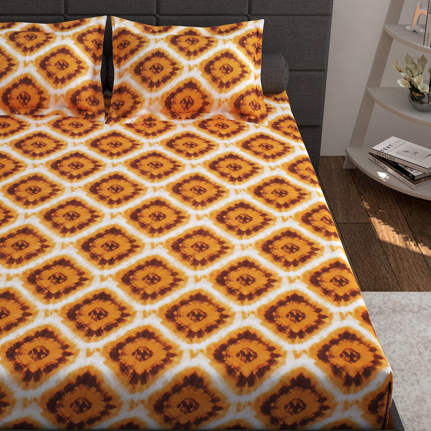 Ventura 144 TC 100% Cotton Orange Double Bedsheet