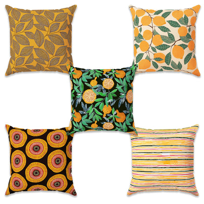 Story@Home Yellow Graphic Polyester 5 Units of Helio Cushion Covers