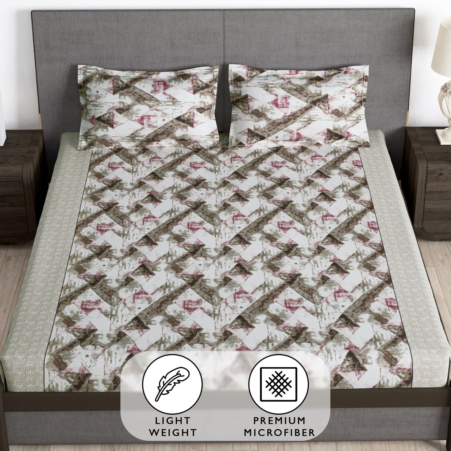 Story@Home 2 Pcs Arena Microfiber Double Bedsheets Combo With 4 Pillow Covers - Brown & Mauve