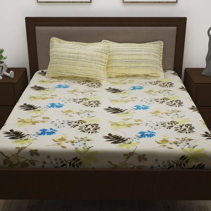 Metro 186 TC Cotton Beige Double Bedsheet with Pillow Covers