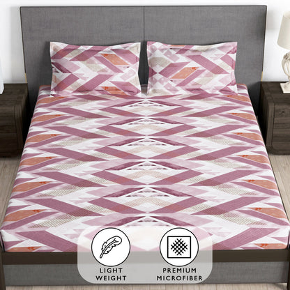 Story@Home 2 Pcs Arena Microfiber Double Bedsheets Combo With 4 Pillow Covers - Blue & Mauve