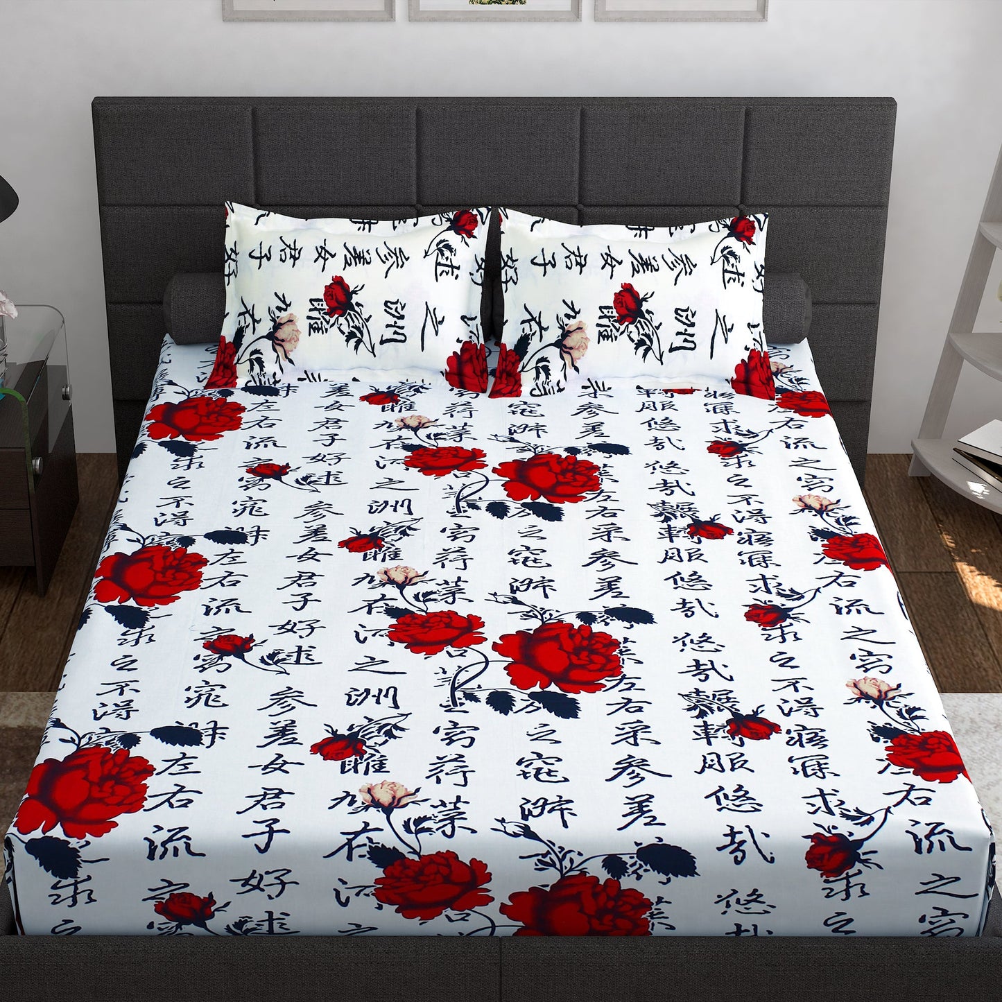 Ventura 144 TC 100% Cotton White Floral Double Bedsheet