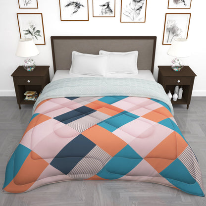 180 GSM Light Orange Abstract Microfiber Fusion Reversible Double Comforter