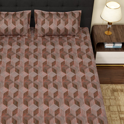 MOLLIS HOMES SUPER KING SIZE BEDSHEET  - Brown, 3D Cube Pattern