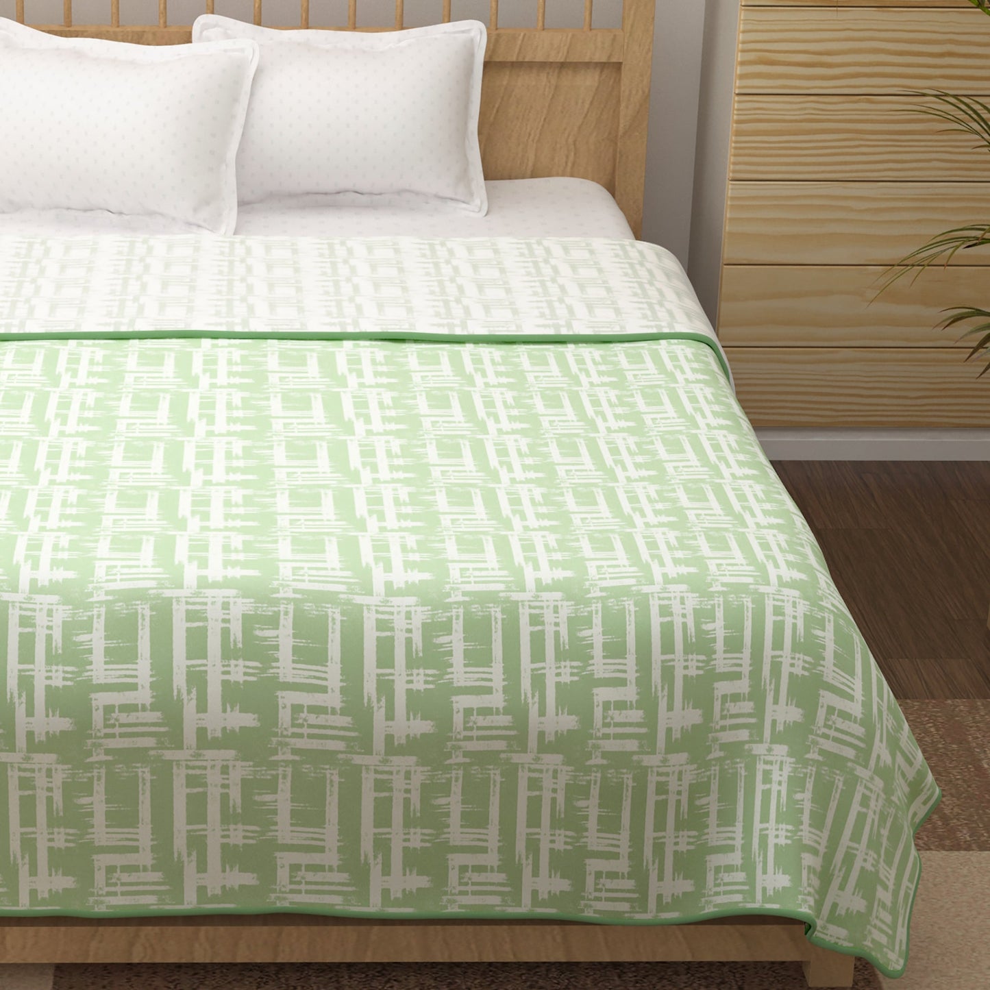 Super Soft Reversible Green & White Criss Cross Cotton Double Dohar