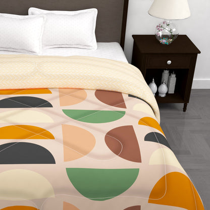 180 GSM Cream Abstract Microfiber Fusion Reversible Double Comforter