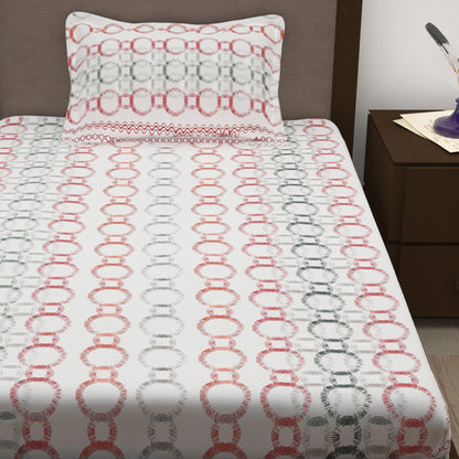 Sparkle 144 TC 100% Cotton White & Red Single Bedsheet Combo | Set of 2 |