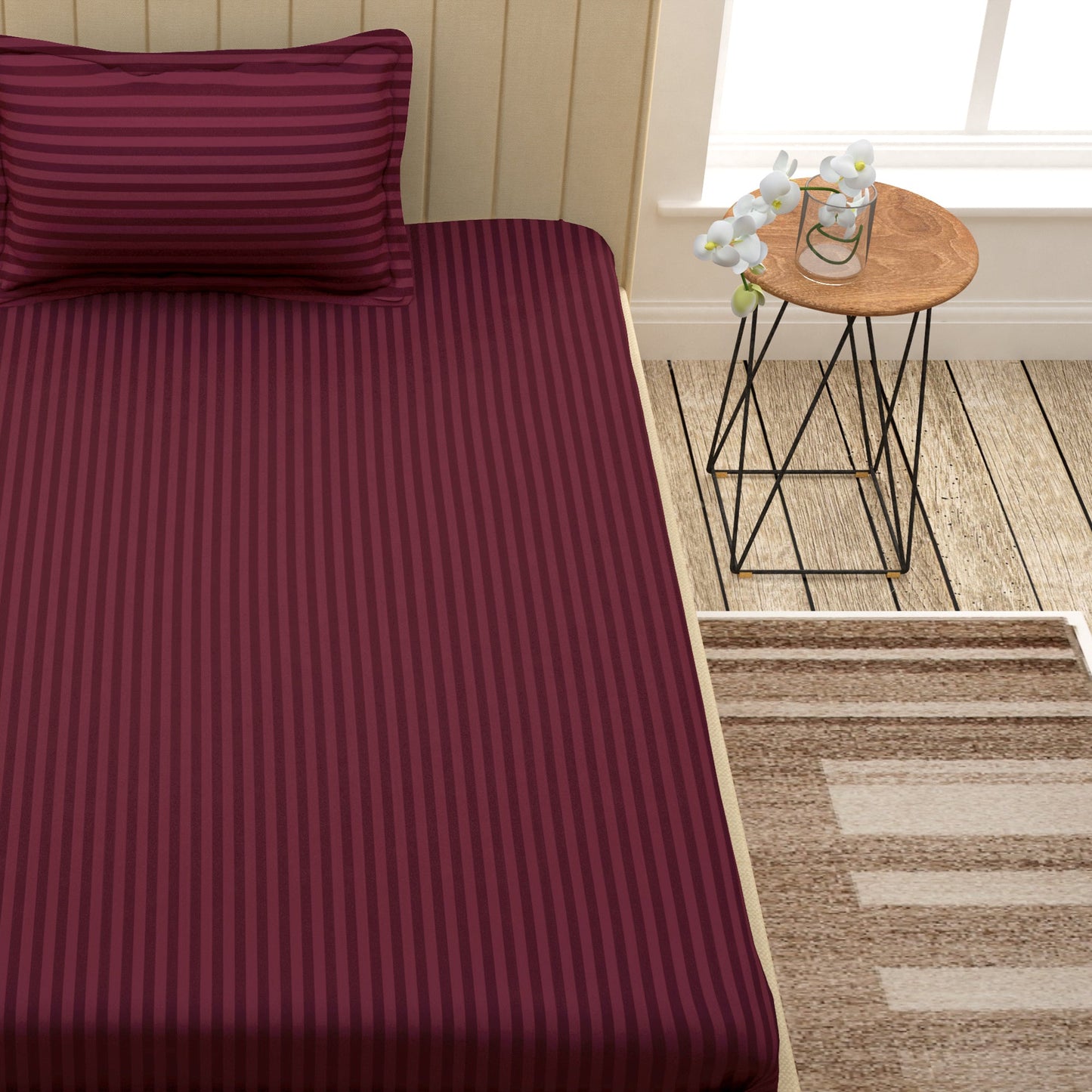 Avalon Maroon 300 TC 100% Cotton Single Size Bedsheet