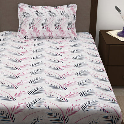 Sparkle 144 TC 100% Cotton Grey & Pink Single Bedsheet Combo | Set of 2 |