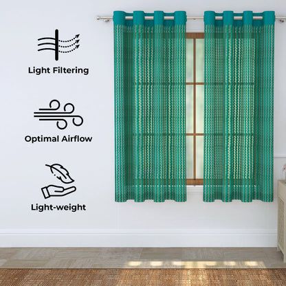 2 Pcs Teal Aura Sheer Net Polyester Window/Door/Long Door Curtains