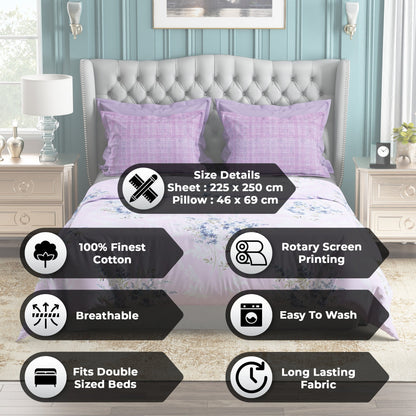 Studio Luxurious 144 TC 100% Cotton Purple Double Bedsheet