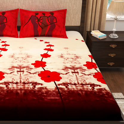 Pure Cotton Cream and Red  300 TC  Tevel King Size Bedsheet