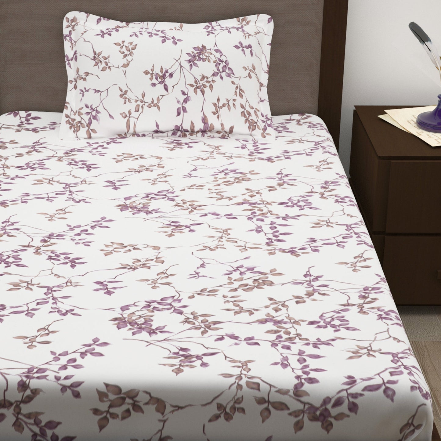 Sparkle 144 TC 100% Cotton White & Purple Single Bedsheet Combo | Set of 2 |