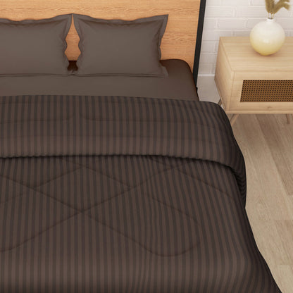 180 GSM Brown Stripes Microfiber Fusion Reversible Double / Single Comforter