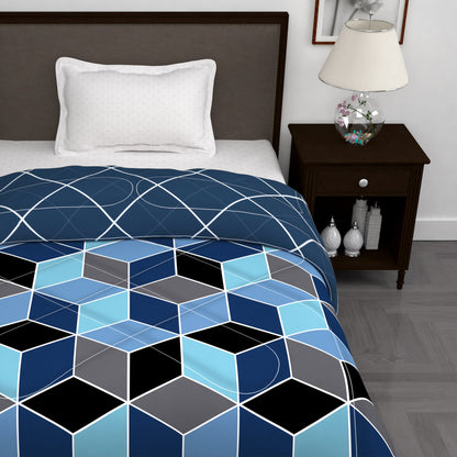 180 GSM Blue Hexagon Microfiber Fusion Reversible Single Comforter