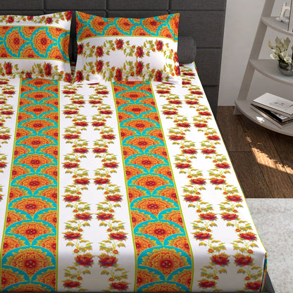 Ventura 144 TC White Floral Double Bedsheet