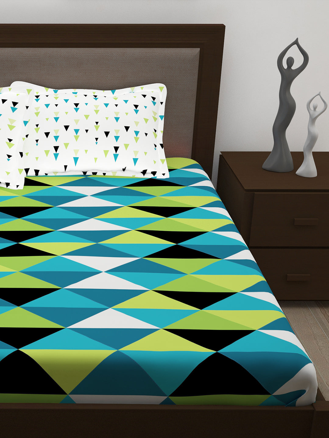 Metro 186 TC 100% Cotton Blue and Green Double Bedsheet