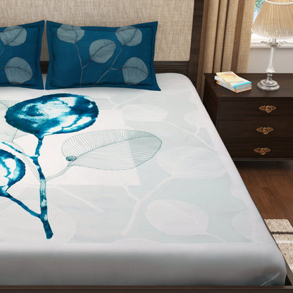 Pure Cotton Blue 300 TC Tevel King Size Bedsheet