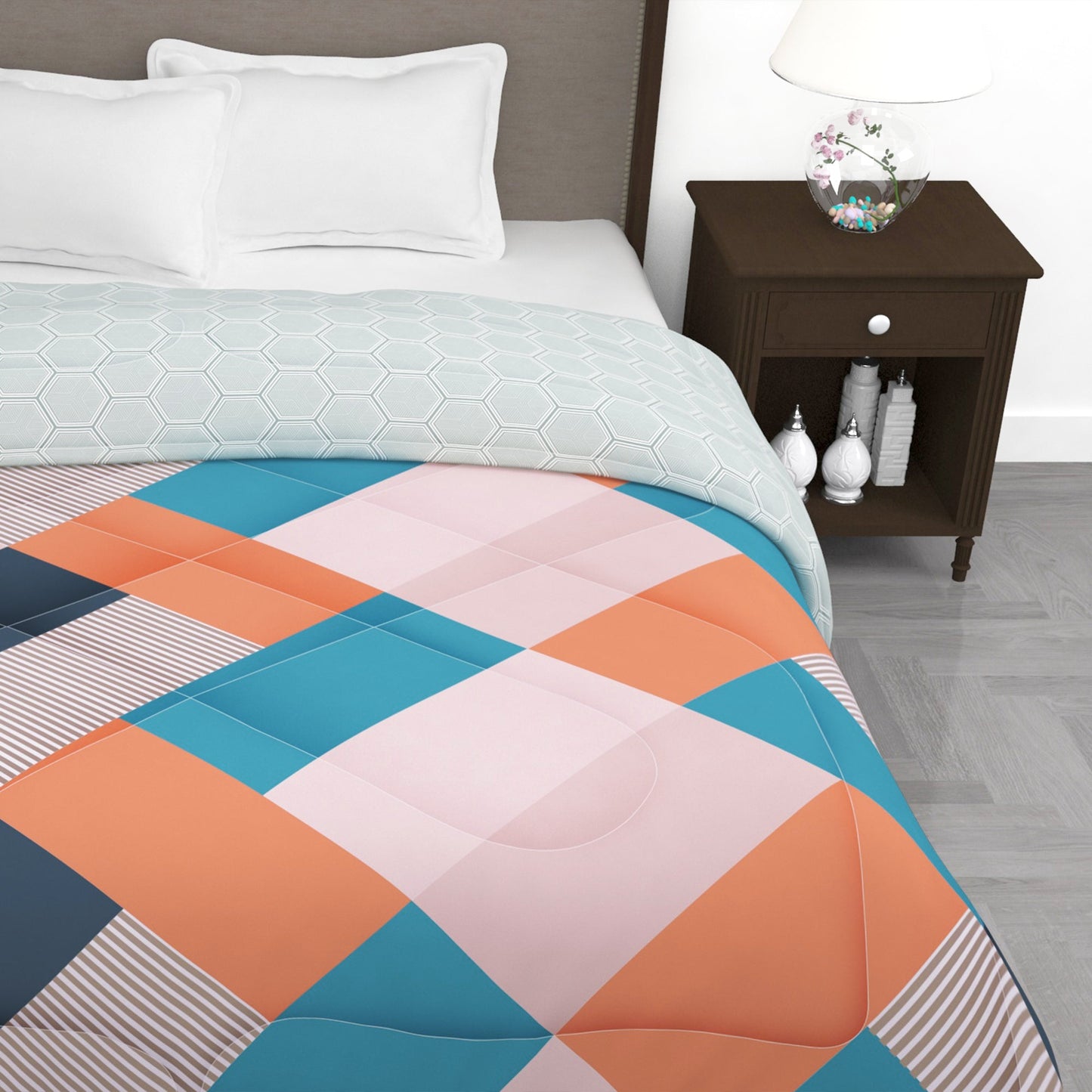 180 GSM Light Orange Abstract Microfiber Fusion Reversible Double Comforter