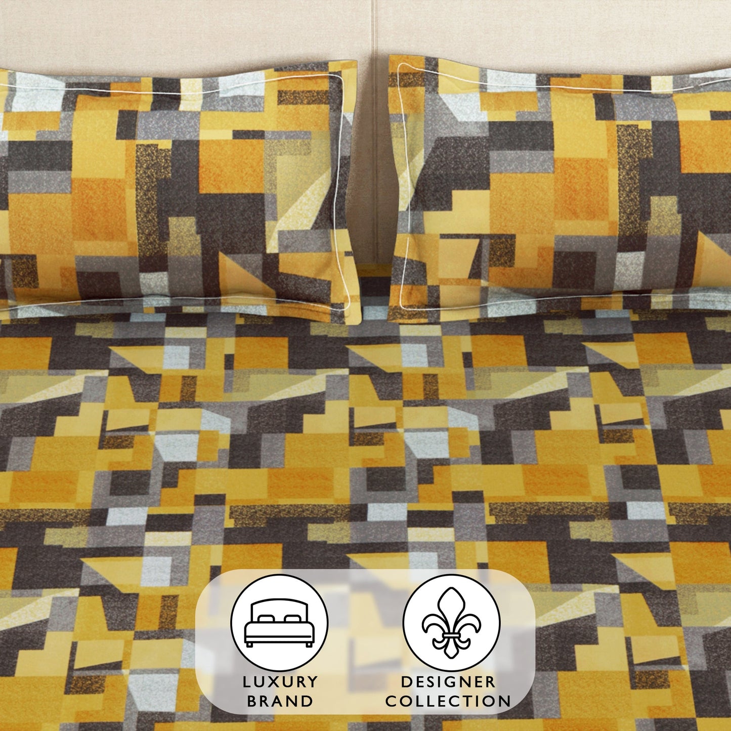 Arena 186 TC Mustard Double Size Fitted Bedsheet With 2 Pillow Cover