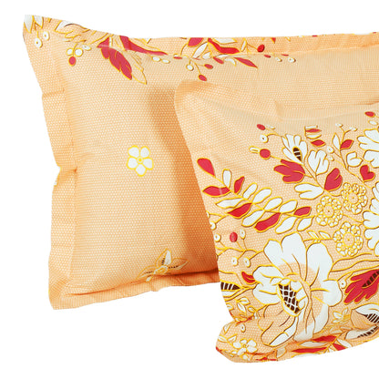 210 TC Light Orange Floral 1 King Size Bedsheet With 2 Pillow Cover