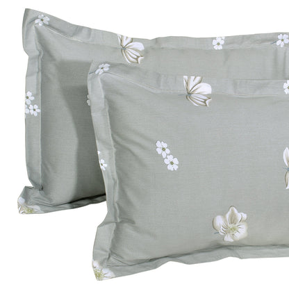 210 TC Grey Floral 1 King Size Bedsheet With 2 Pillow Cover