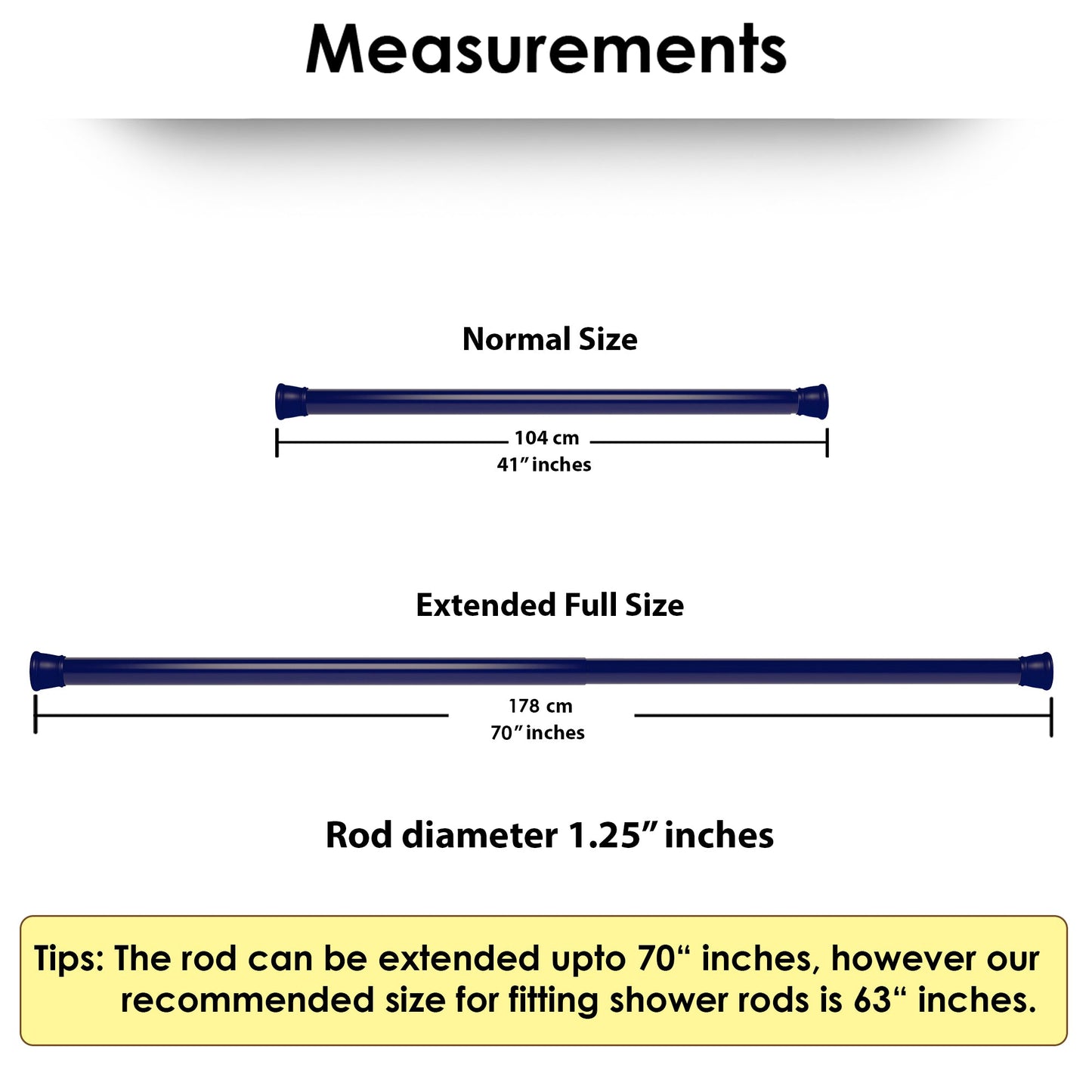 Modern Simple Lightweight Adjustable Extendable Stable Shower rod - Pack of 2 - Blue