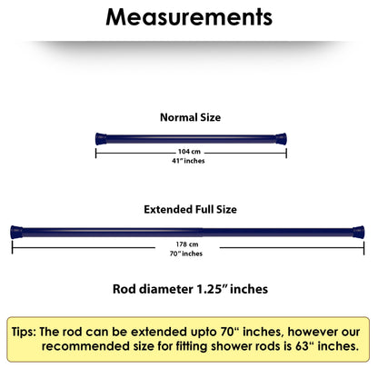 Modern Simple Lightweight Adjustable Extendable Stable Shower rod - Pack of 2 - Blue