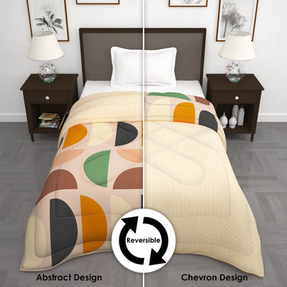 180 GSM Cream Abstract Microfiber Fusion Reversible Single Comforter